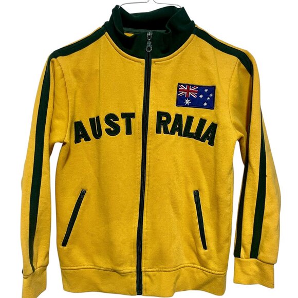 VTG Australia Jacket Youth Large Yellow Track Full Zip 90s Y2k Flag Retro - Picture 1 of 8